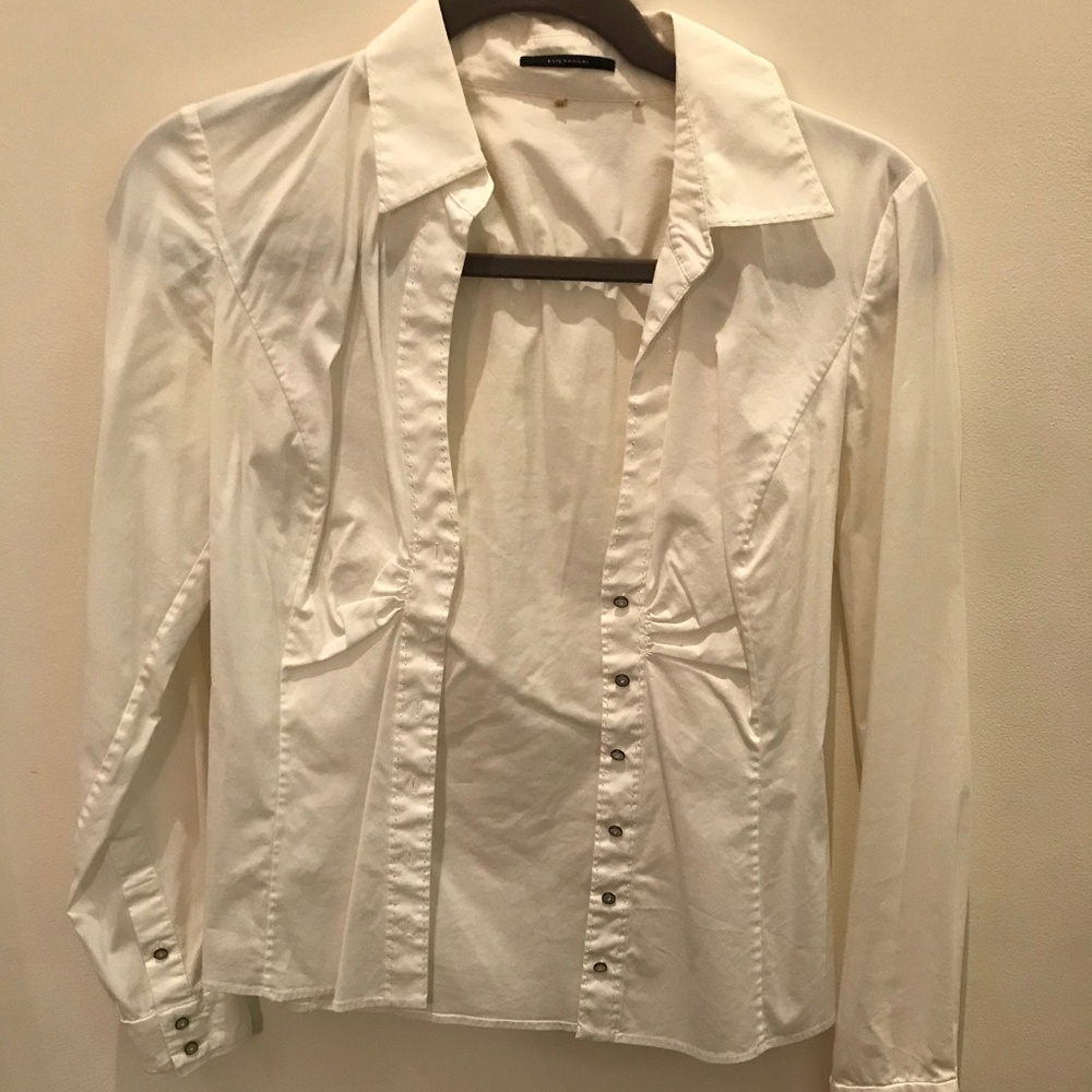 Elie Tahari White Collared Slim Fit Blouse